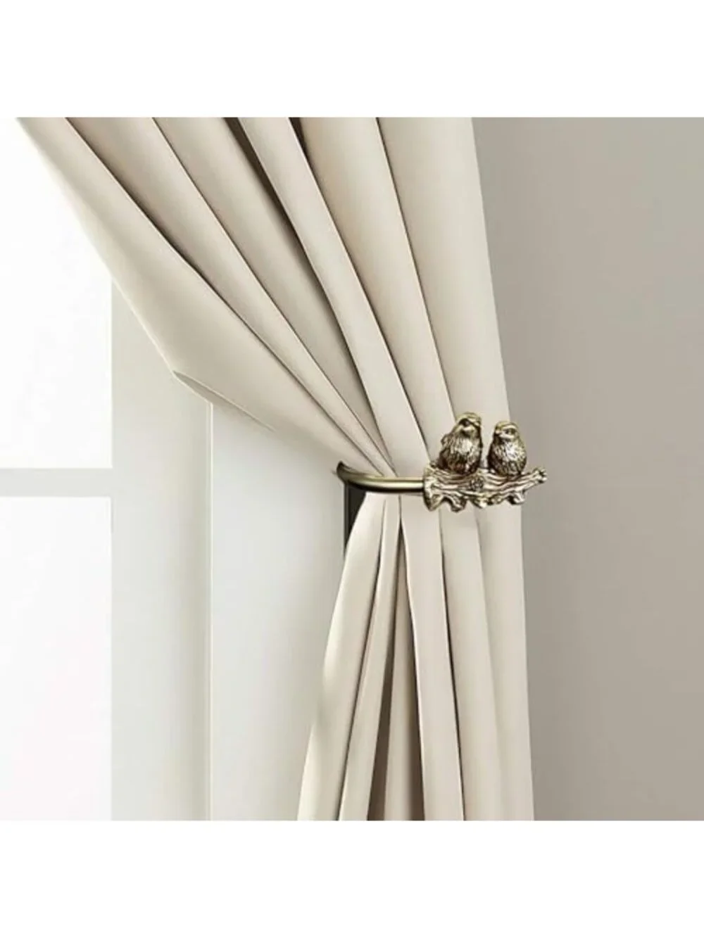Elegant Gold Curtain Holdbacks with Twin Birds Finials - Set of 2 Drapery Hooks